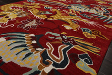 Multi Size Red Gold Teal Color Hand Tufted Pictorial Wool Transitional Oriental Rug