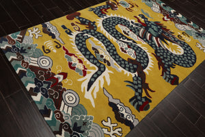 Multi Size Citrus Green White Navy Color Hand Tufted Pictorial Wool Transitional Oriental Rug