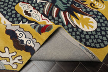 Multi Size Citrus Green White Navy Color Hand Tufted Pictorial Wool Transitional Oriental Rug