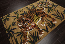 Multi Size Muddy Gold Brown Black Color Hand Tufted Pictorial Wool Transitional Oriental Rug