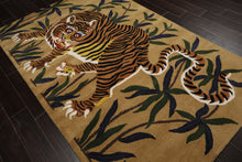 Multi Size Muddy Gold Brown Black Color Hand Tufted Pictorial Wool Transitional Oriental Rug