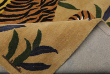 Multi Size Muddy Gold Brown Black Color Hand Tufted Pictorial Wool Transitional Oriental Rug