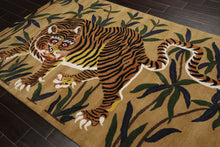 Multi Size Muddy Gold Brown Black Color Hand Tufted Pictorial Wool Transitional Oriental Rug