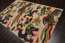 Multi Size Cream Teal Lime Color Hand Tufted Pictorial Wool Transitional Oriental Rug