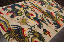 Multi Size Cream Teal Lime Color Hand Tufted Pictorial Wool Transitional Oriental Rug