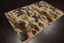 Multi Size Cream Teal Lime Color Hand Tufted Pictorial Wool Transitional Oriental Rug