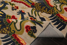 Multi Size Cream Teal Lime Color Hand Tufted Pictorial Wool Transitional Oriental Rug