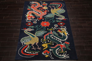 Multi Size Navy Coral Turquoise Color Hand Tufted Pictorial Wool Transitional Oriental Rug