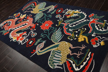 Multi Size Navy Coral Turquoise Color Hand Tufted Pictorial Wool Transitional Oriental Rug