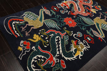 Multi Size Navy Coral Turquoise Color Hand Tufted Pictorial Wool Transitional Oriental Rug