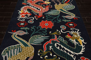 Multi Size Navy Coral Turquoise Color Hand Tufted Pictorial Wool Transitional Oriental Rug