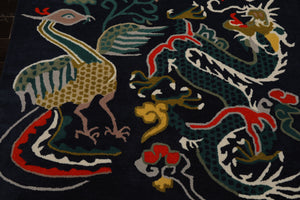 Multi Size Navy Coral Turquoise Color Hand Tufted Pictorial Wool Transitional Oriental Rug