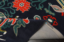 Multi Size Navy Coral Turquoise Color Hand Tufted Pictorial Wool Transitional Oriental Rug