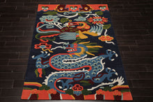 Multi Size Navy Gold Blue Color Hand Tufted Pictorial Wool Transitional Oriental Rug
