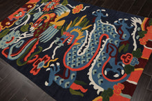Multi Size Navy Gold Blue Color Hand Tufted Pictorial Wool Transitional Oriental Rug
