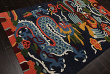 Multi Size Navy Gold Blue Color Hand Tufted Pictorial Wool Transitional Oriental Rug