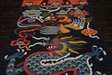 Multi Size Navy Gold Blue Color Hand Tufted Pictorial Wool Transitional Oriental Rug