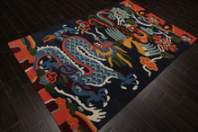 Multi Size Navy Gold Blue Color Hand Tufted Pictorial Wool Transitional Oriental Rug