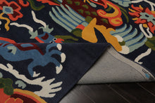 Multi Size Navy Gold Blue Color Hand Tufted Pictorial Wool Transitional Oriental Rug