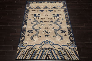 Multi Size Cream Blue Ivory Color Hand Tufted Pictorial Wool Transitional Oriental Rug