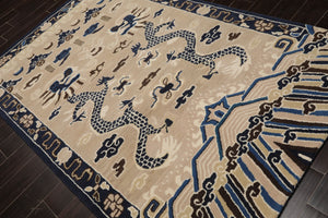 Multi Size Cream Blue Ivory Color Hand Tufted Pictorial Wool Transitional Oriental Rug