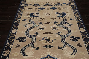 Multi Size Cream Blue Ivory Color Hand Tufted Pictorial Wool Transitional Oriental Rug