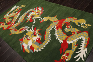 Multi Size Green Gold Red Color Hand Tufted Pictorial Wool Transitional Oriental Rug