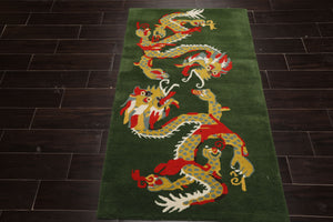 Multi Size Green Gold Red Color Hand Tufted Pictorial Wool Transitional Oriental Rug