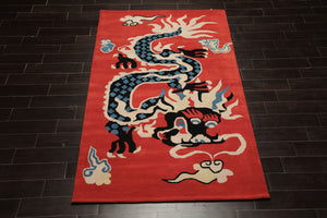 Multi Size Orange Coral Ivory Color Hand Tufted Pictorial Wool Transitional Oriental Rug