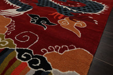 Multi Size Rust White Teal Color Hand Tufted Pictorial Wool Transitional Oriental Rug