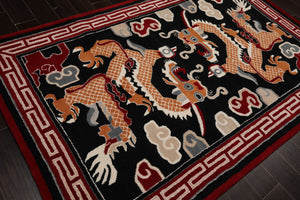 Multi Size Black Red Peach Color Hand Tufted Pictorial Wool Traditional Oriental Rug