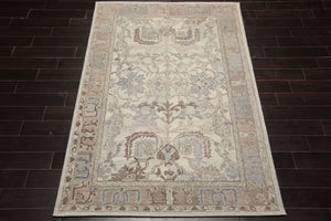 5x8 Beige, Taupe, Gray Color Hand Hooked Handmade Wool Transitional Oriental Rug