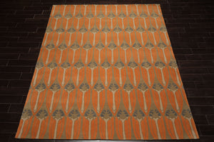 8x10 Orange, Moss, Beige Color Hand Tufted All-Over Wool Transitional Oriental Rug