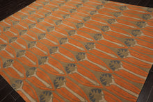 8x10 Orange, Moss, Beige Color Hand Tufted All-Over Wool Transitional Oriental Rug