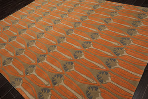 8x10 Orange, Moss, Beige Color Hand Tufted All-Over Wool Transitional Oriental Rug