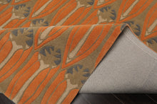 8x10 Orange, Moss, Beige Color Hand Tufted All-Over Wool Transitional Oriental Rug
