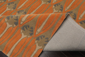 8x10 Orange, Moss, Beige Color Hand Tufted All-Over Wool Transitional Oriental Rug