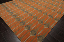8x10 Orange, Moss, Beige Color Hand Tufted All-Over Wool Transitional Oriental Rug