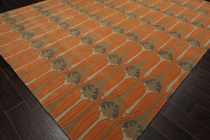 8x10 Orange, Moss, Beige Color Hand Tufted All-Over Wool Transitional Oriental Rug
