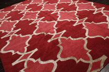 9x12 Red, Rose, Mint Color Hand Loomed Tibetan Wool Transitional Oriental Rug