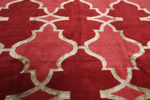 9x12 Red, Rose, Mint Color Hand Loomed Tibetan Wool Transitional Oriental Rug