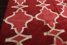 9x12 Red, Rose, Mint Color Hand Loomed Tibetan Wool Transitional Oriental Rug