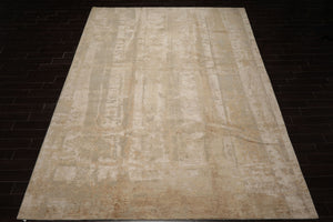 10x14 Beige, Gray, Tan Color Hand Knotted Sherpa Wool and Silk Modern Oriental Rug