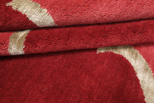 9x12 Red, Rose, Mint Color Hand Loomed Tibetan Wool Transitional Oriental Rug