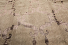 8x10 Gray, Taupe, Color Hand Loomed Tibetan Wool & Bamboo Silk Transitional Oriental Rug