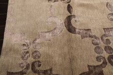 8x10 Gray, Taupe, Color Hand Loomed Tibetan Wool & Bamboo Silk Transitional Oriental Rug