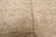 8x10 Beige, Taupe, Color Hand Knotted Tibetan Wool & Bamboo Silk Transitional Oriental Rug
