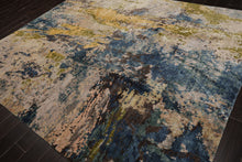 8x10 Beige, Blue, Gold Color Hand Knotted Sherpa Wool and Silk Modern Oriental Rug