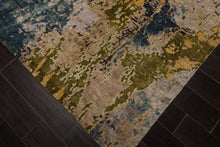 8x10 Beige, Blue, Gold Color Hand Knotted Sherpa Wool and Silk Modern Oriental Rug