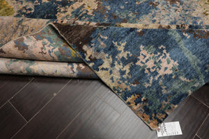 8x10 Beige, Blue, Gold Color Hand Knotted Sherpa Wool and Silk Modern Oriental Rug